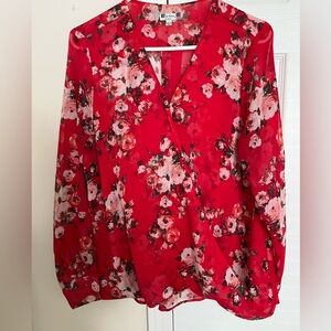 Kut from the Kloth red floral Jenalee blouse.